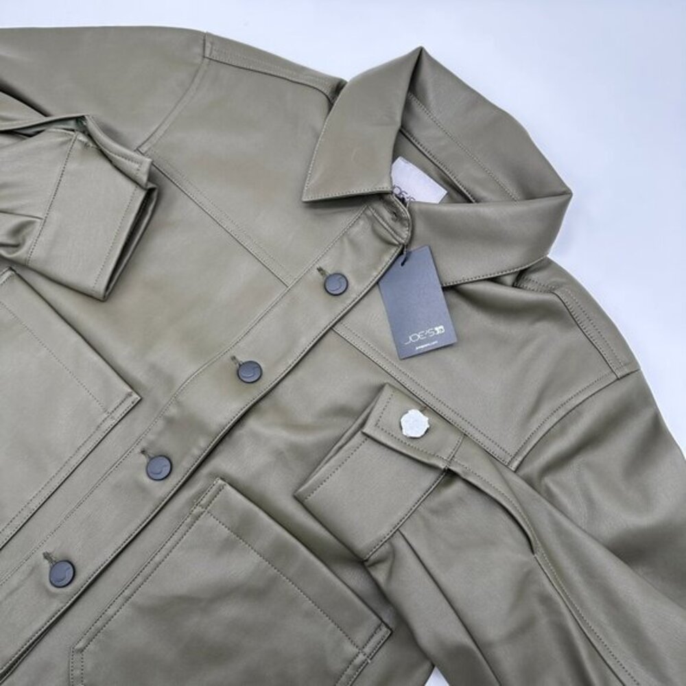 Joe's Jeans Women's Vegan Faux Leather Cropped Patch Pocket Jacket, Size M, Army